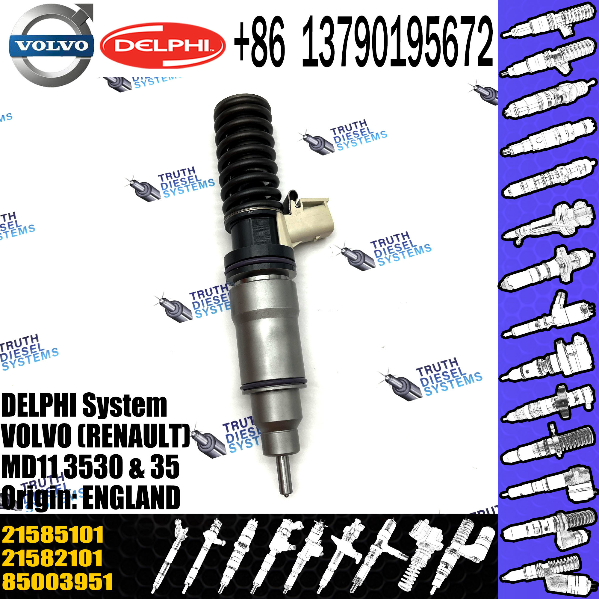 diesel fuel injector nozzle 20747797 BEBE4D12101 21585101 injector for VOL D9B common rail injector 20747797