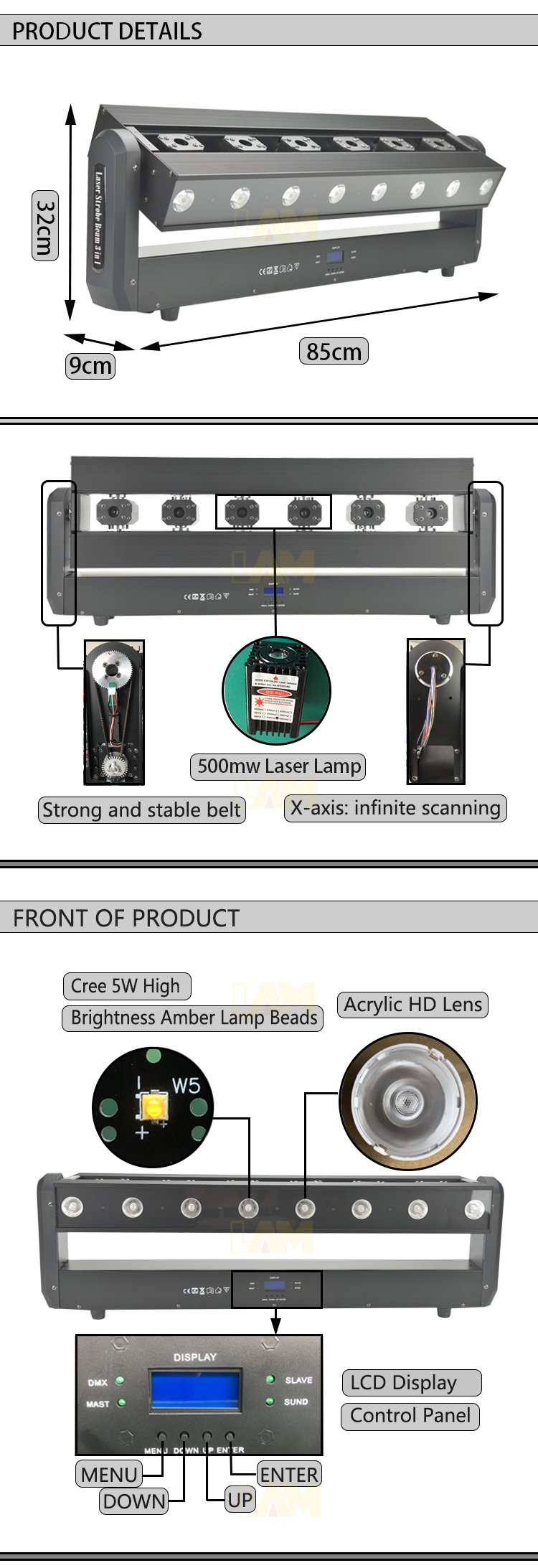 7800K 6 Head Laser Bar Indoor Work Light 200W IP20 AC110-240V