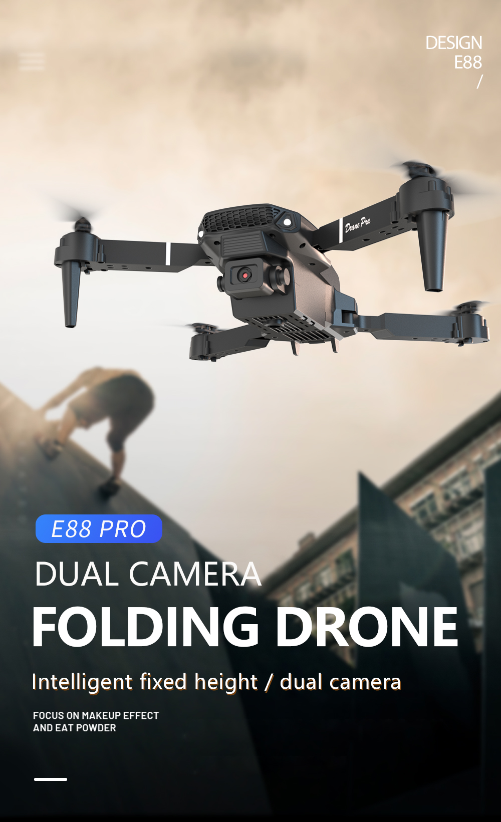 Professional Portable Drone E88 Pro with Dual Camera 4k 8k Wifi Fpv Quadcopter 3.7V 1800mAH Lithium Battery Capacity