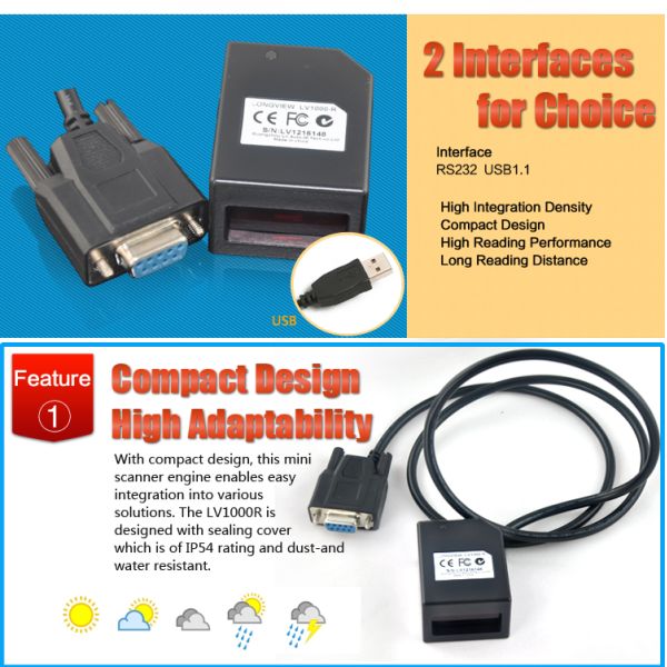 Kiosk CCD 1D Barcode Scanner Module 265 LUX Light Intensity With Serial / USB Version