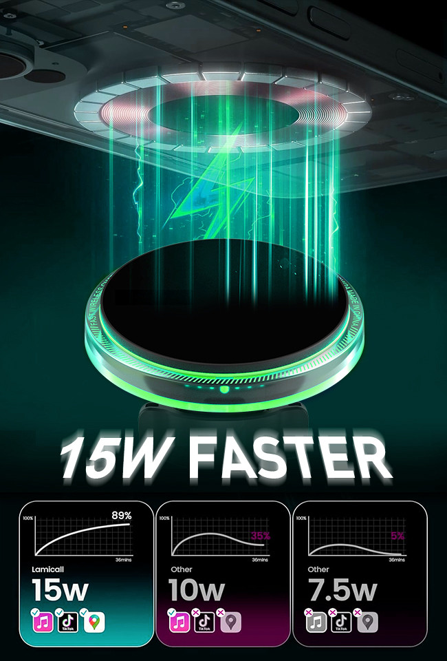 Crystal Ambient Light Magnetic Car Wireless Charging Station With Step Design For Perfect Compatibility With 13pro Camera