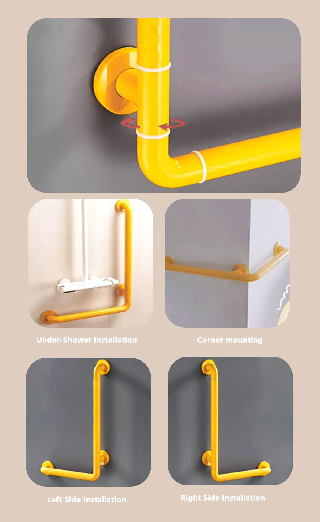 Available Wall Mounted L Shape 304 Stainless Steel Bathroom Grab Bar for Elderly