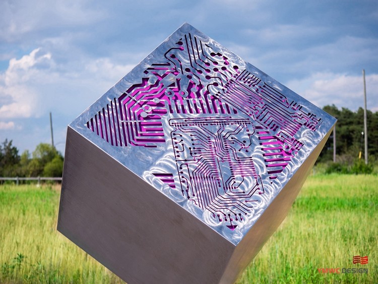 Digital Platonic Solid Colorful Motherboard Steel Sculpture Custom Shape for Europe Market