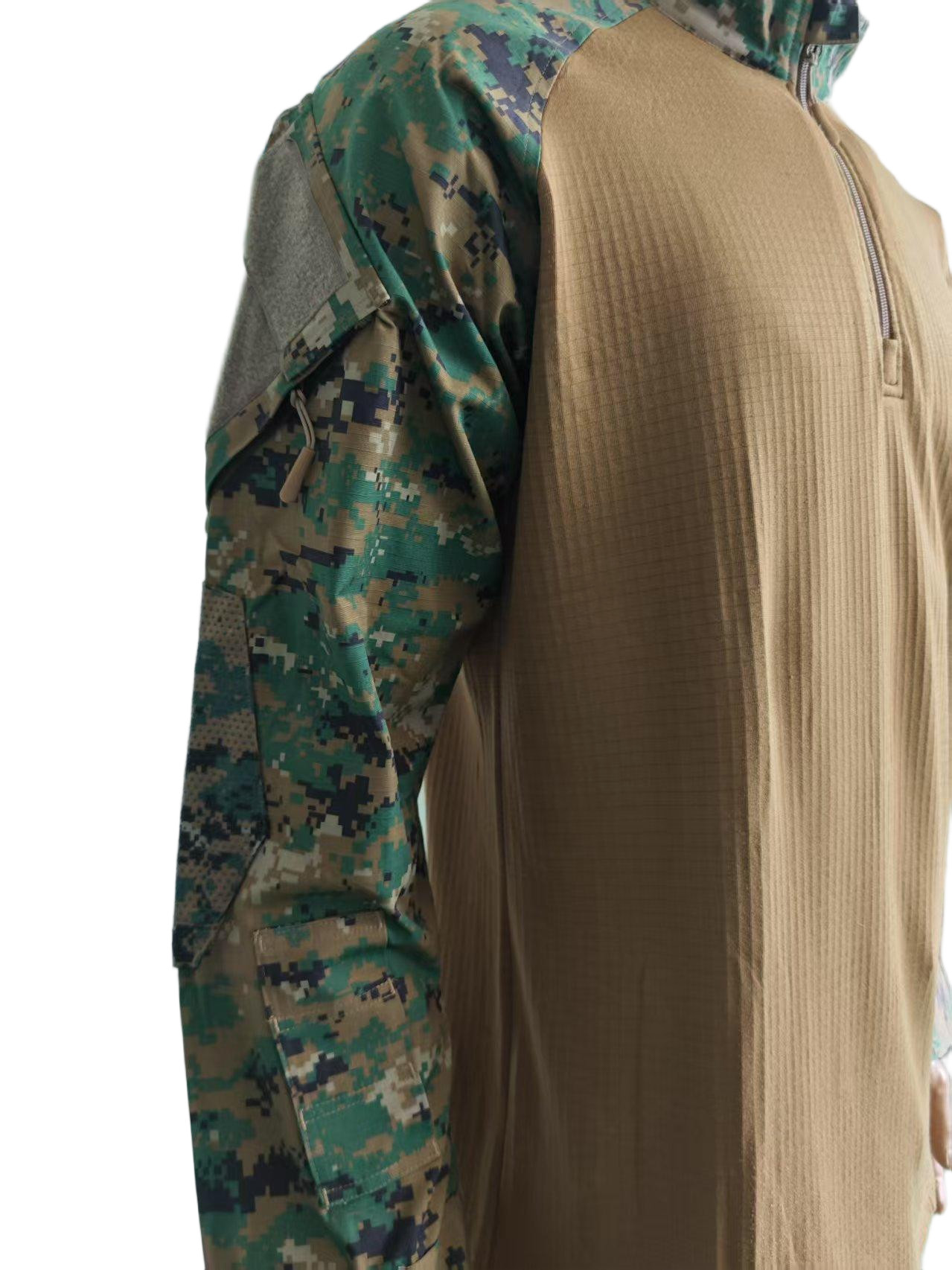 Military Style Camouflage High Neck Half Placket Training Top Breathable Training Camouflage Clothing