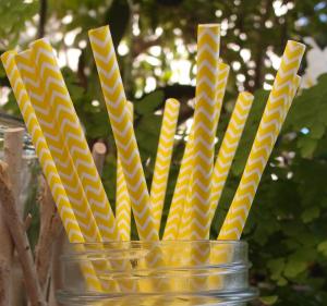 Quality Yellow Chevron Patterned Party Paper Straws (12 Pack) for sale