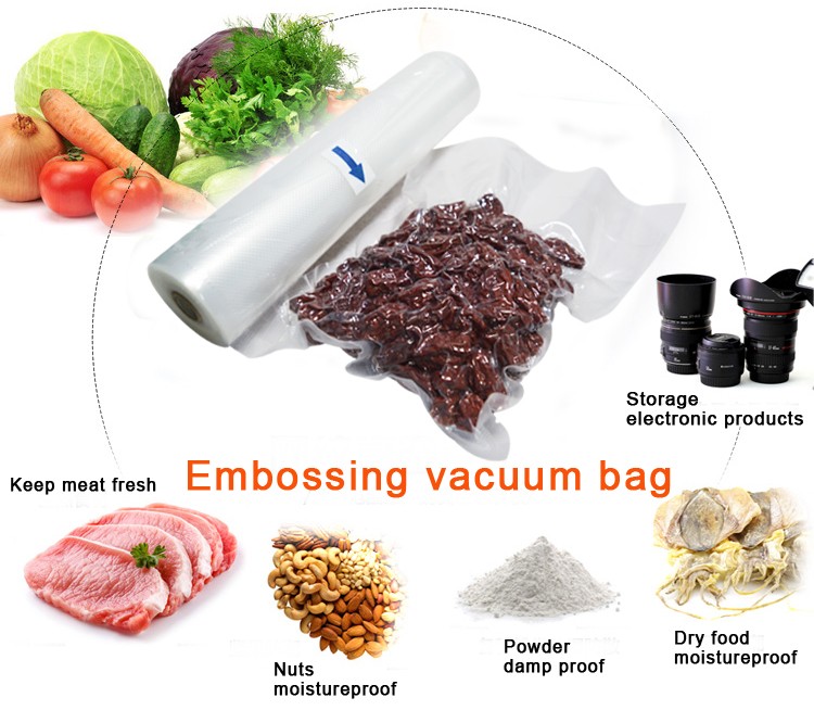 reusable laminated plastic packing embossed vacuum sealed nylon food storage polythene bag on roll