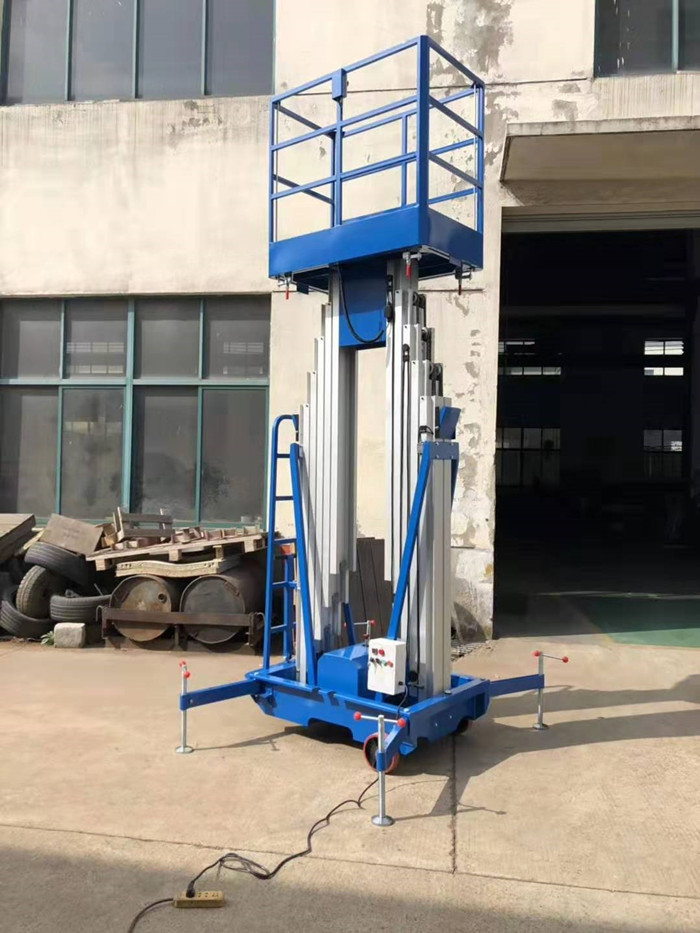 Manual Pull Double Mast Mobile Aerial Work Platform Portable Boom Lift