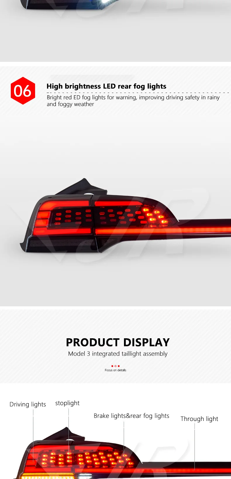 Through Taillight Assembly For Tesla Model 3 19-22 Retrofitting Car Retrofitting With Running Water Steering
