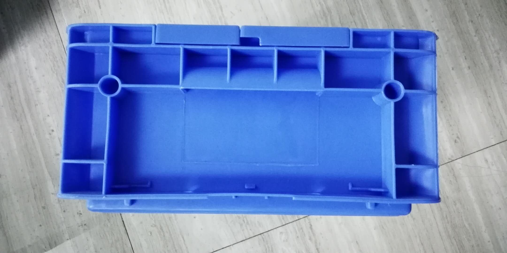 Hinged Lids Plastic Storage Tote Boxes Blue Color Stacking Turnovers