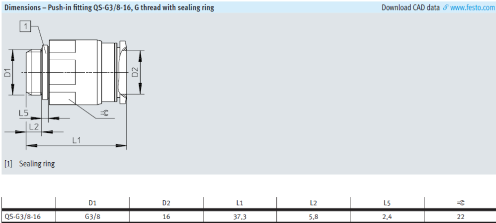 QS-1/4-12-I QS-3/8-8-I QS-3/8-10-I QS-3/8-12-I Festo QS Series Push-in Fitting