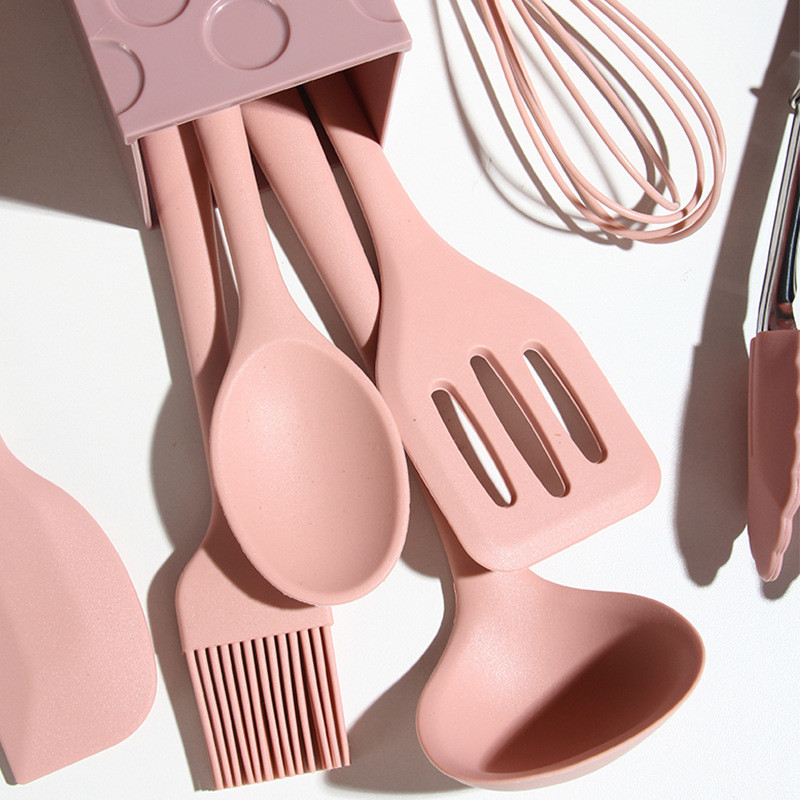 8pcs Mini Kid Silicone Cooking Kitchen Utensils Set Dishwasher Safe Spatula Set with Spatula Spoon Tong Brush Whisk Tong