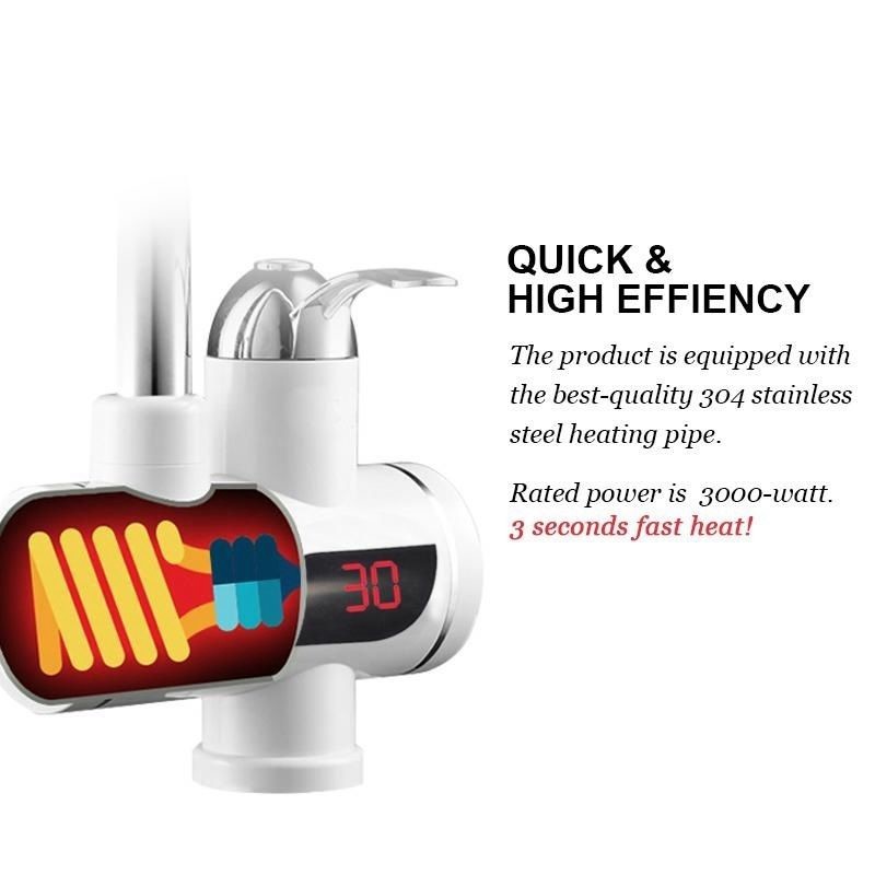 Deck Mounted 3000W Kitchen Instant Hot Water Tap With LED EU Plug