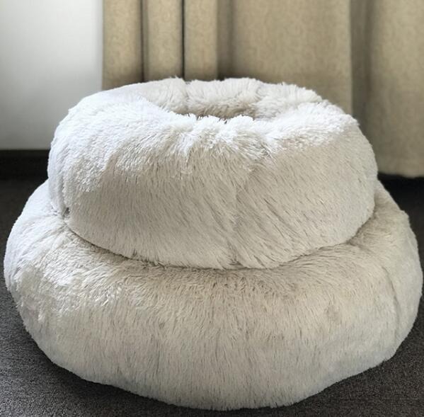 Washable Round Fluffy Pet Bed Luxury Soft Plush Cat Bed Portable